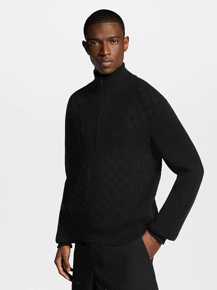 Louis Vuitton/Louis Vuitton Damier cable half-zip turtleneck sweater